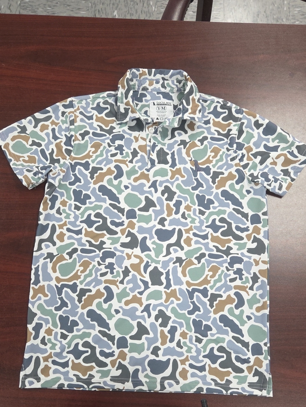 Local Boy Youth Medium Short Sleeve Polo Shirt in Blue-Green Camo